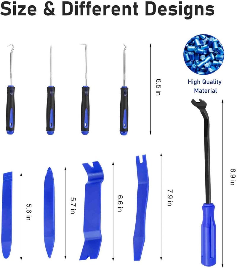 GLK Auto Trim Removal Tool Set Pry Tool Kit, Door Panel Removal Tool, Fasteners Remover,Automotive Hook Set, Car Auto Oil Seal/O-Ring Seal Gasket Mini Precision Hooks - 9pcs Blue - Image 2